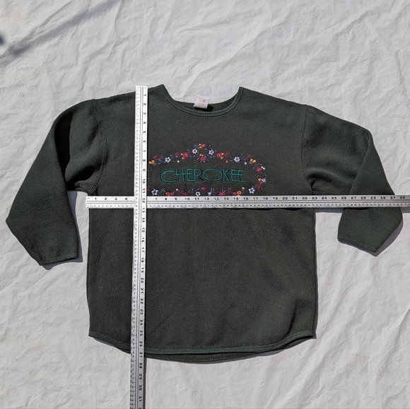 Vintage Cherokee Green Crew Sweatshirt with Logo & Floral Design- Woman Medium - Picture 2 of 6